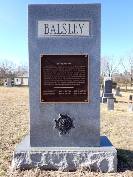 IN MEMORIAL CHRISTIAN BALSLEY REVOLUTIONARY WAR SOLDIER MEMORIAL CEMETERY STONE