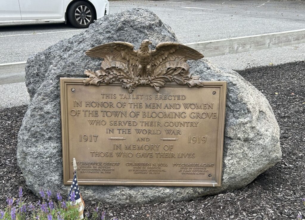 TOWN OF BLOOMING GROVE WORLD WAR MEMORIAL PLAQUE