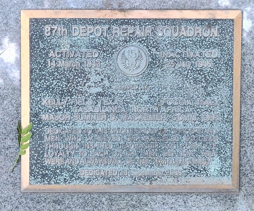 87TH DEPOT REPAIR SQUADRON WAR MEMORIAL PLAQUE