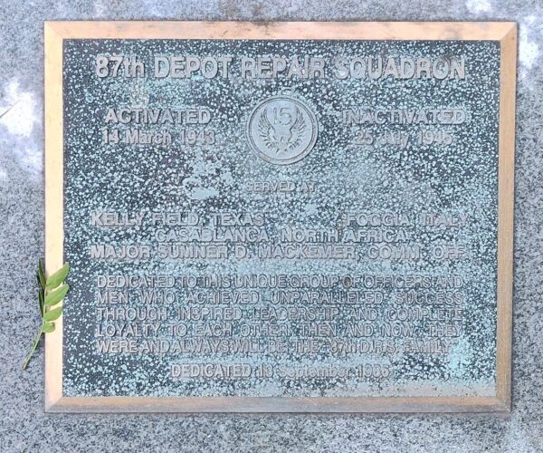 87TH DEPOT REPAIR SQUADRON WAR MEMORIAL PLAQUE