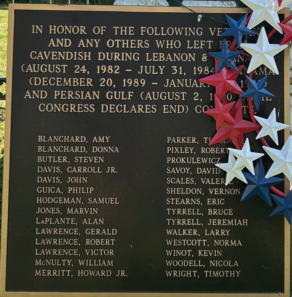 IN HONOR OF VETERANS WHO LEFT FROM CAVENDISH WAR MEMORIAL PLAQUE