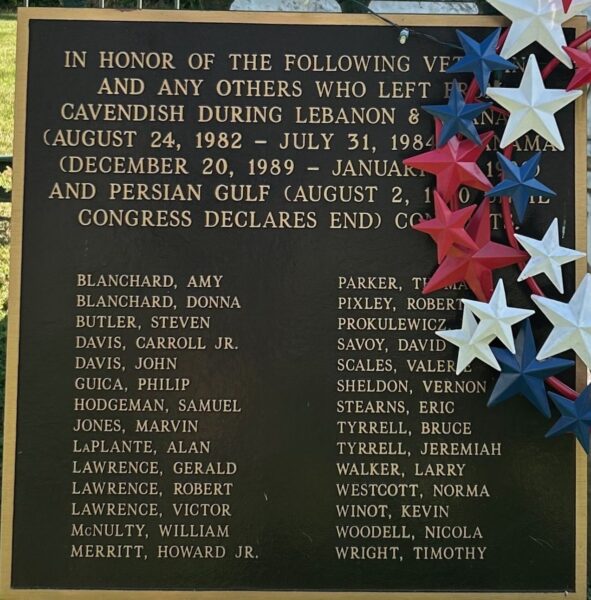 IN HONOR OF VETERANS WHO LEFT FROM CAVENDISH WAR MEMORIAL PLAQUE