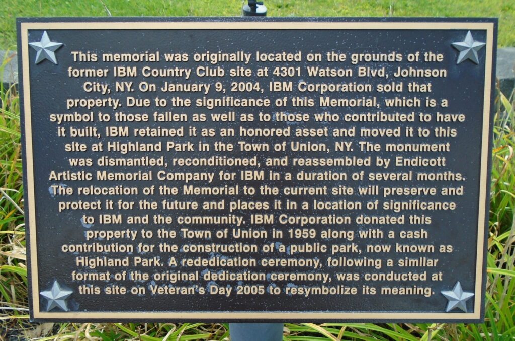 IBM PLANT #1 WORLD WAR II MEMORIAL RELOCATION PLAQUE