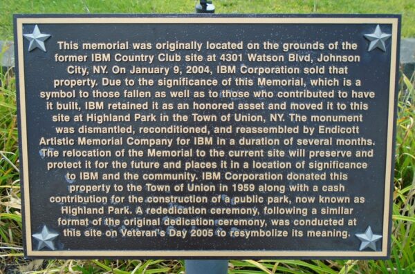 IBM PLANT #1 WORLD WAR II MEMORIAL RELOCATION PLAQUE