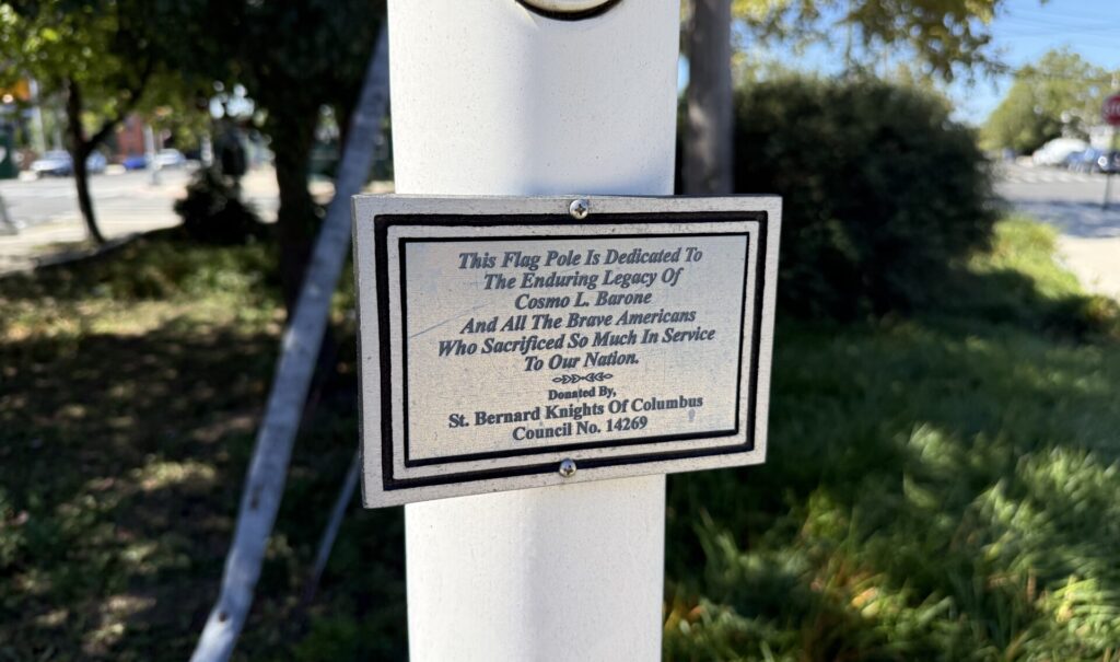 COSMO L. BARONE WAR MEMORIAL FLAG POLE PLAQUE