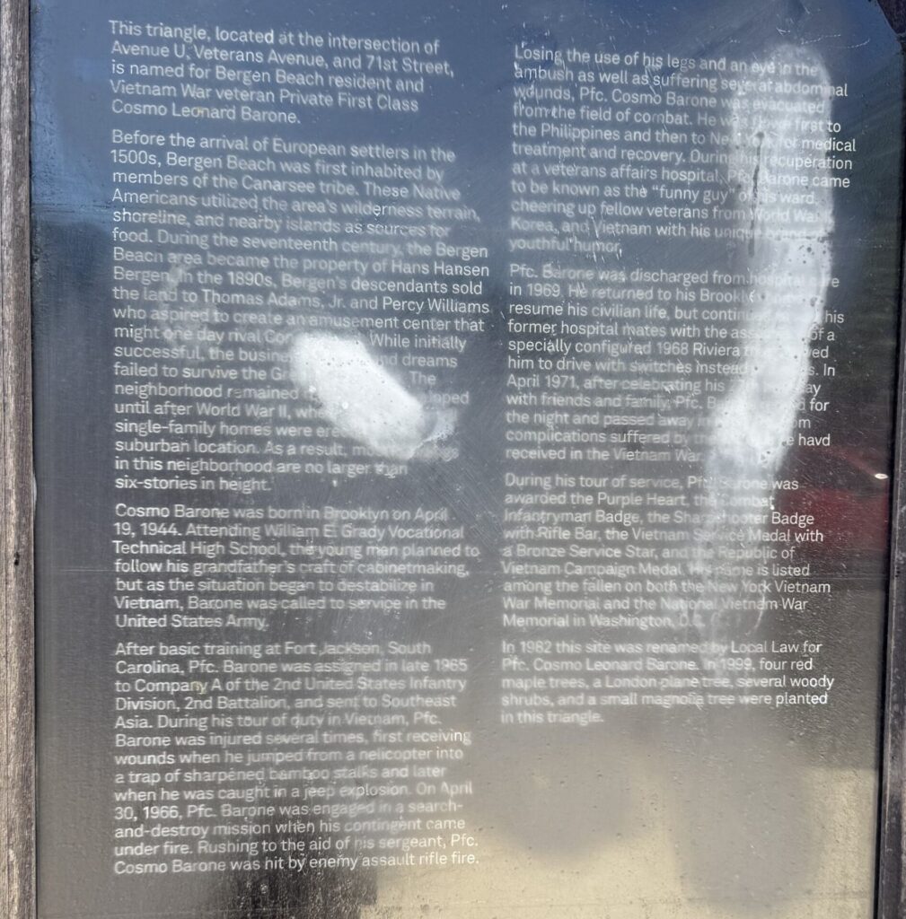 BARONE TRIANGLE WAR MEMORIAL PLAQUE