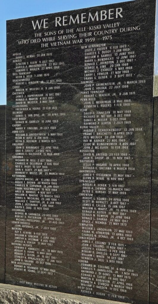 ALLE-KISKI VALLEY SUPREME SACRIFICE VIETNAM VETERANS MEMORIAL CLOSE-UP