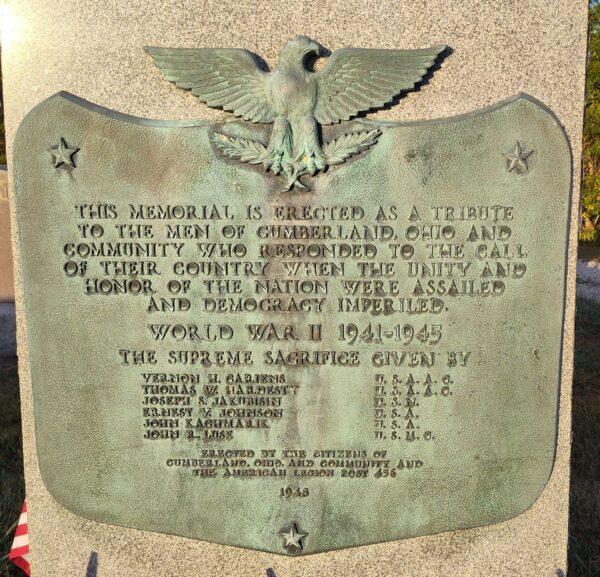 CUMBERLAND SUPREME SACRIFICE WAR MEMORIAL PLAQUE