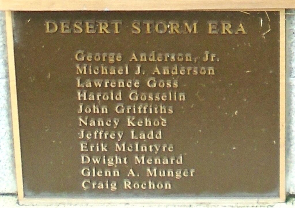 SHOREHAM DESERT STORM ERA MEMORIAL PLAQUE