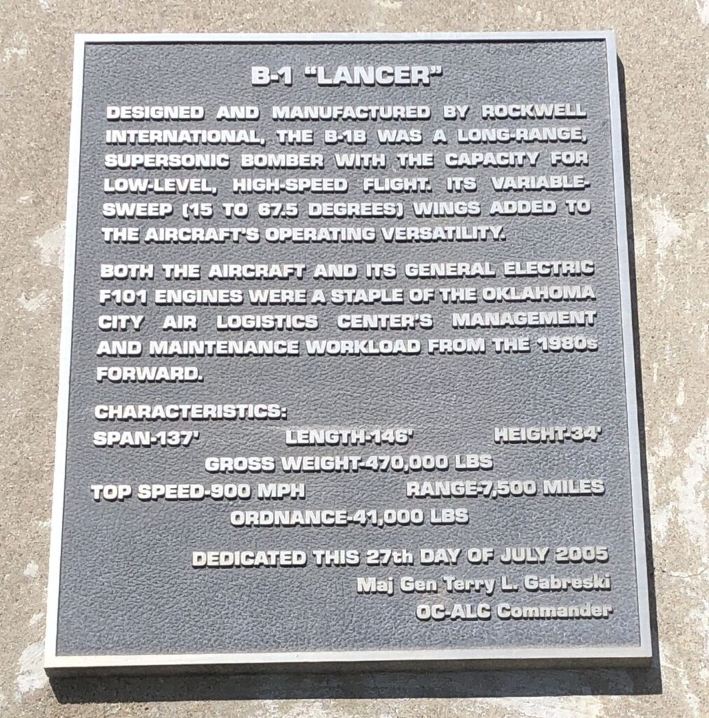 B-1 “LANCER” AIRCRAFT MEMORIAL PLAQUE