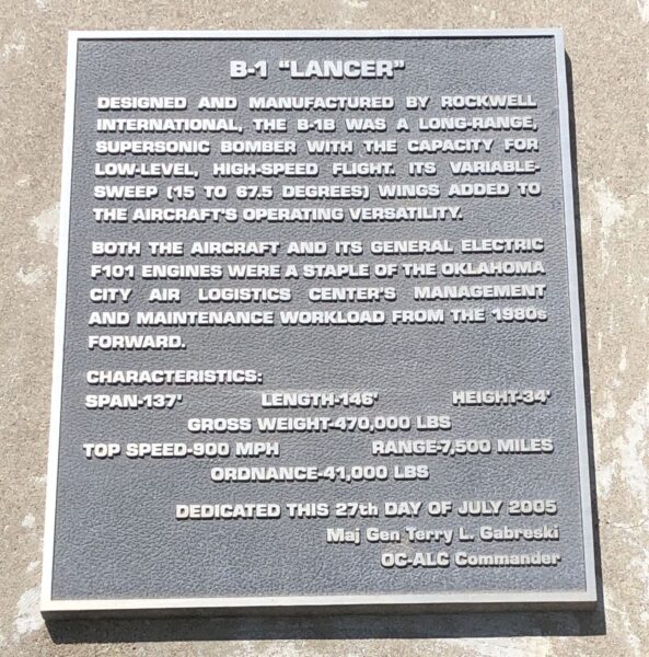 B-1 “LANCER” AIRCRAFT MEMORIAL PLAQUE