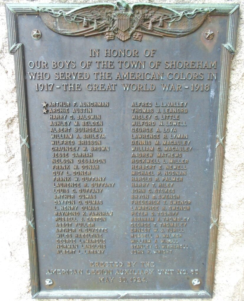 TOWN OF SHOREHAM GREAT WORLD WAR MEMORIAL PLAQUE