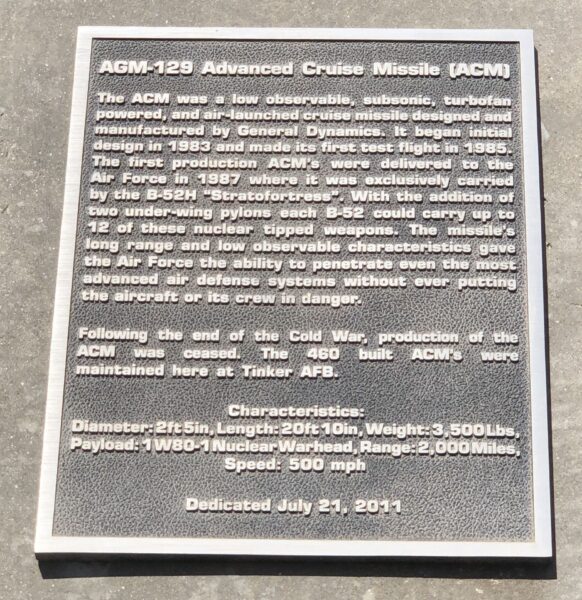 AGM-129 ADVANCED CRUISE MISSILE MEMORIAL PLAQUE