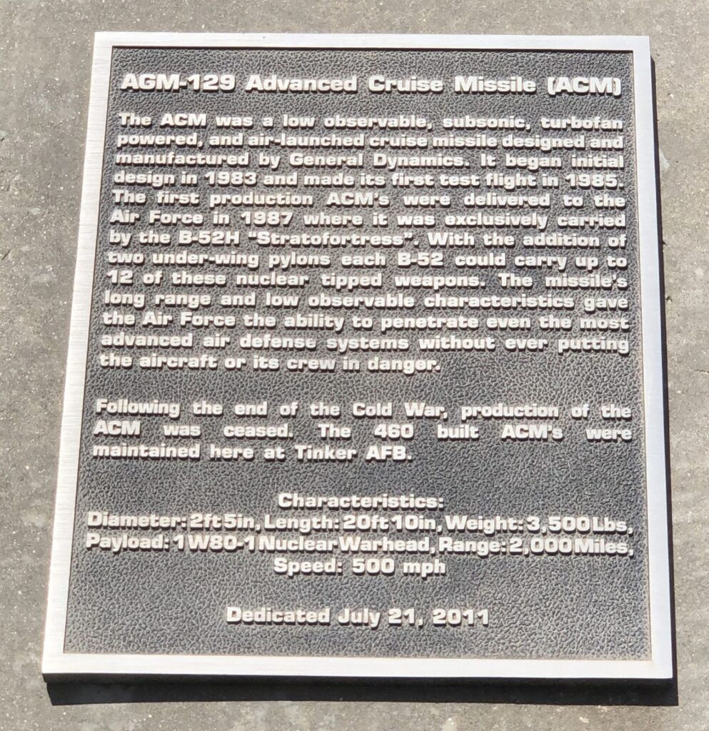 AGM-129 ADVANCED CRUISE MISSILE MEMORIAL PLAQUE