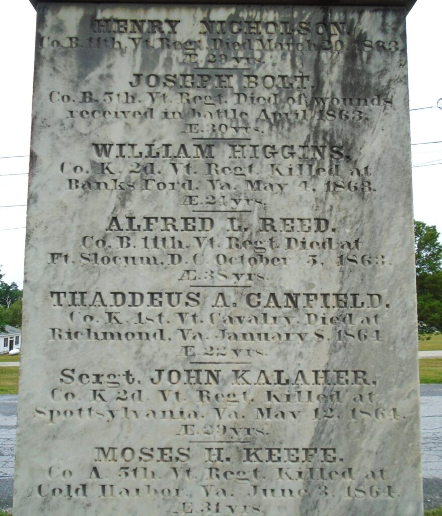 TOWN OF SHOREHAM REBELLION OF 1861 WAR MEMORIAL SIDE C