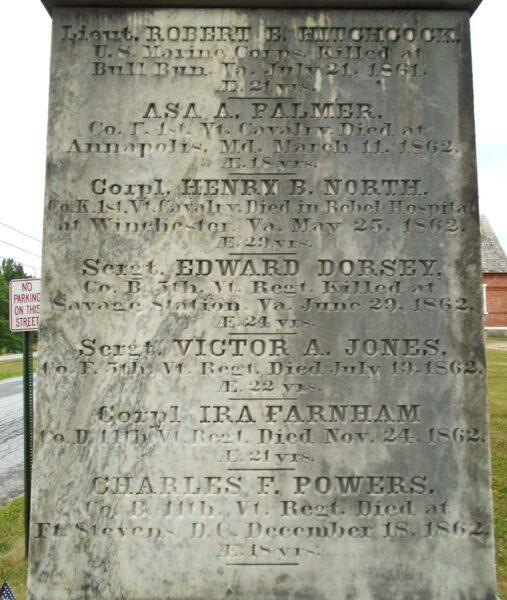 TOWN OF SHOREHAM REBELLION OF 1861 WAR MEMORIAL SIDE B