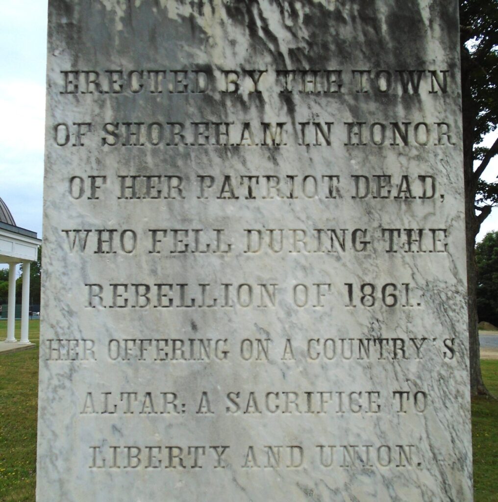 TOWN OF SHOREHAM REBELLION OF 1861 WAR MEMORIAL SIDE A