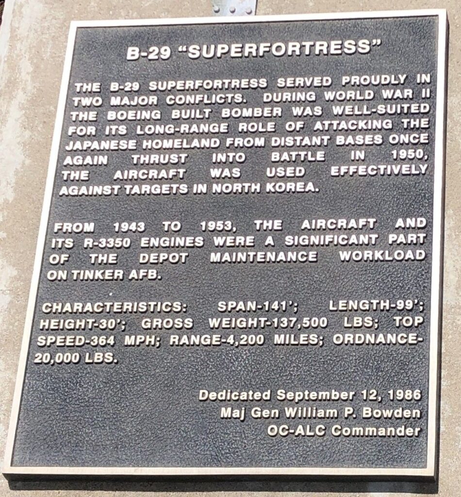 B-29 “SUPERFORTRESS” AIRCRAFT MEMORIAL PLAQUE