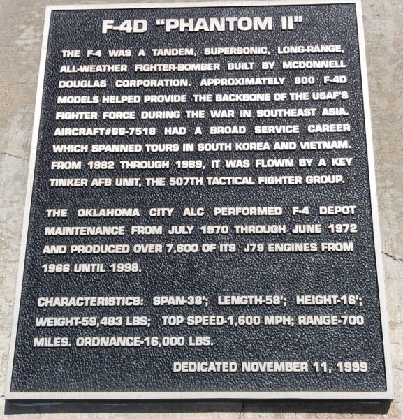F-4D “PHANTOM II” AIRCRAFT MEMORIAL PLAQUE