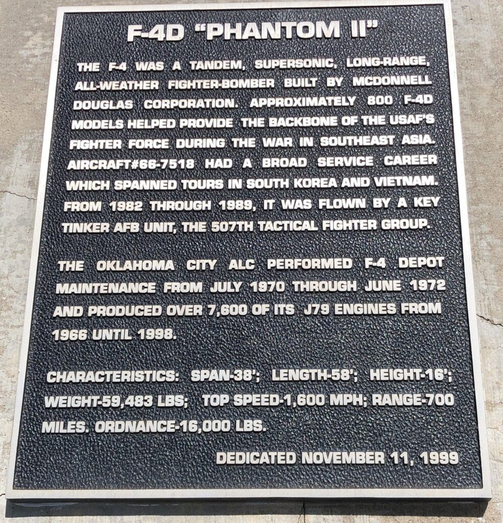 F-4D “PHANTOM II” AIRCRAFT MEMORIAL PLAQUE