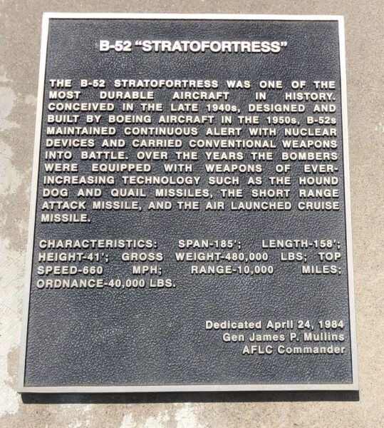 B-52 “STRATOFORTRESS” AIRCRAFT MEMORIAL PLAQUE OKLAHOMA CITY