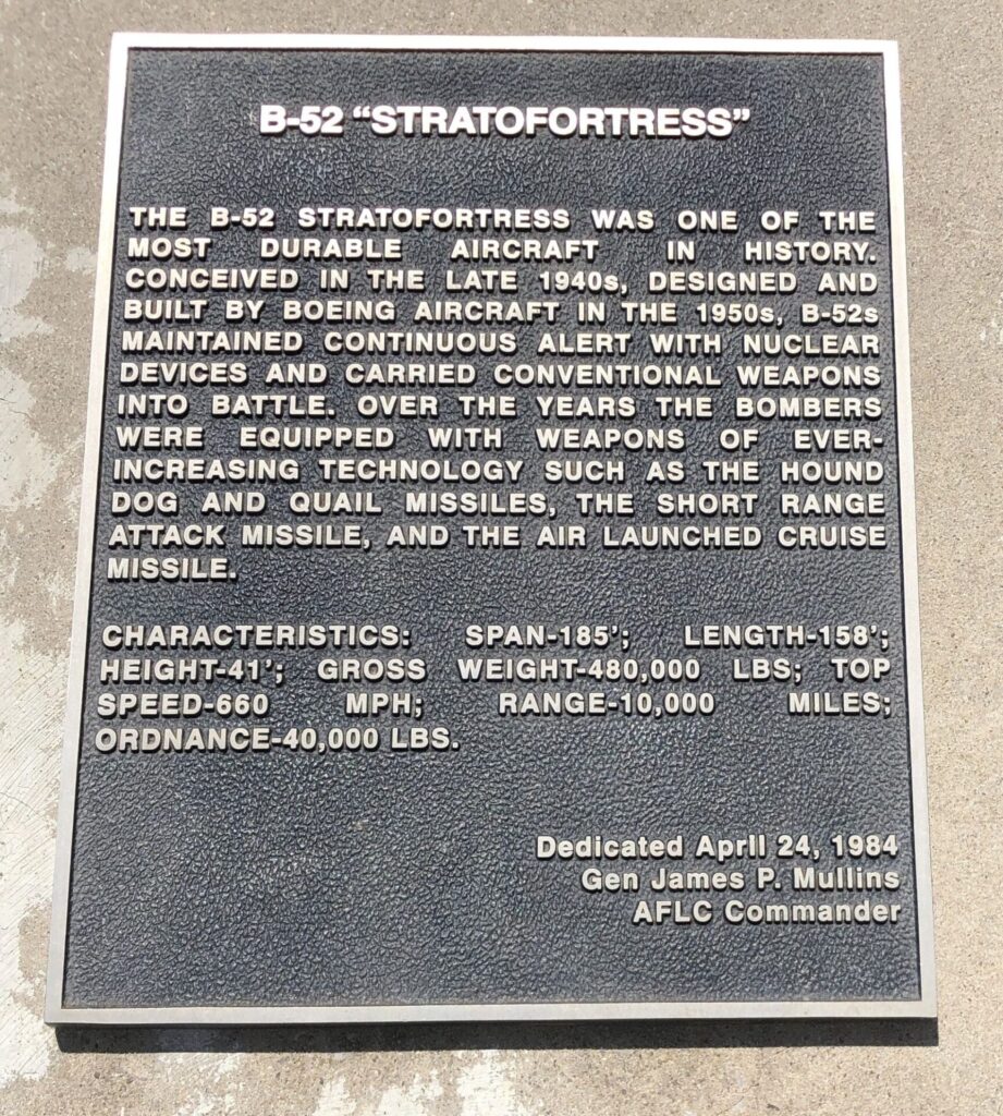 B-52 “STRATOFORTRESS” AIRCRAFT MEMORIAL PLAQUE OKLAHOMA CITY