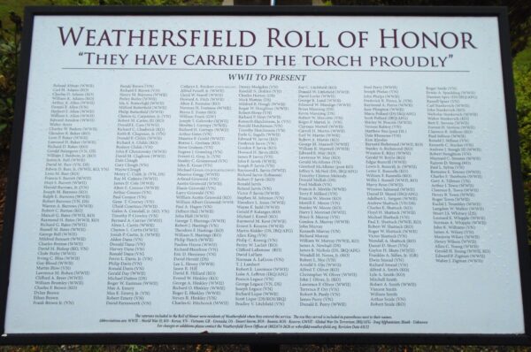 WEATHERSFIELD SERVICE MEMBERS WW II TO PRESENT MEMORIAL PLAQUE