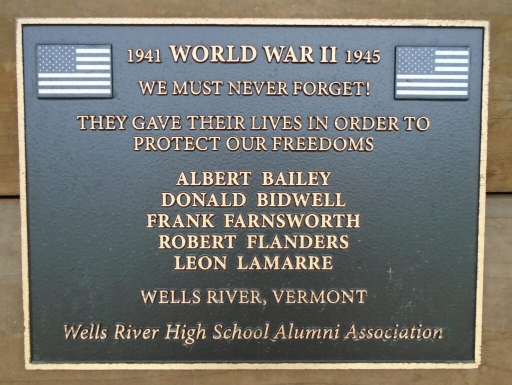 WELLS RIVER HIGH SCHOOL ALUMNI ASSOCIATION WORLD WAR II MEMORIAL PLAQUE