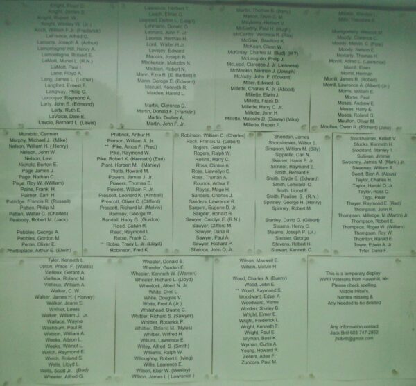 HAVERHILL WW II HONOR ROLL MEMORIAL PANEL B