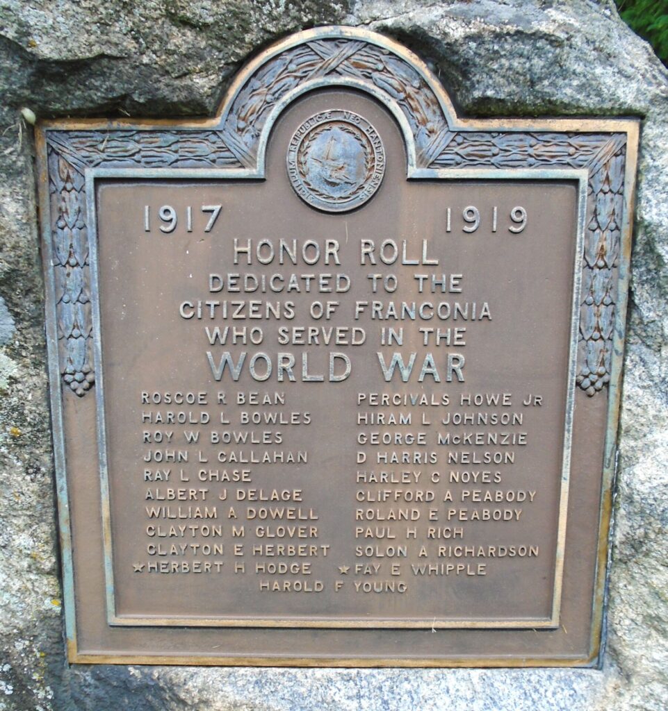 CITIZENS OF FRANCONIA WORLD WAR MEMORIAL PLAQUE