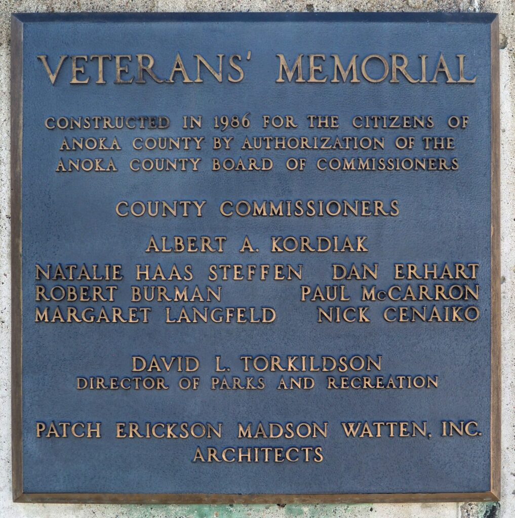 ANOKA COUNTY VETERANS’ MEMORIAL PLAQUE