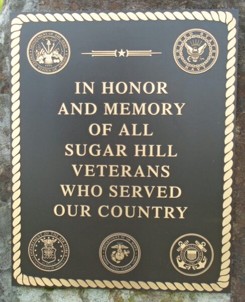 SUGAR HILL VETERANS MEMORIAL PLAQUE