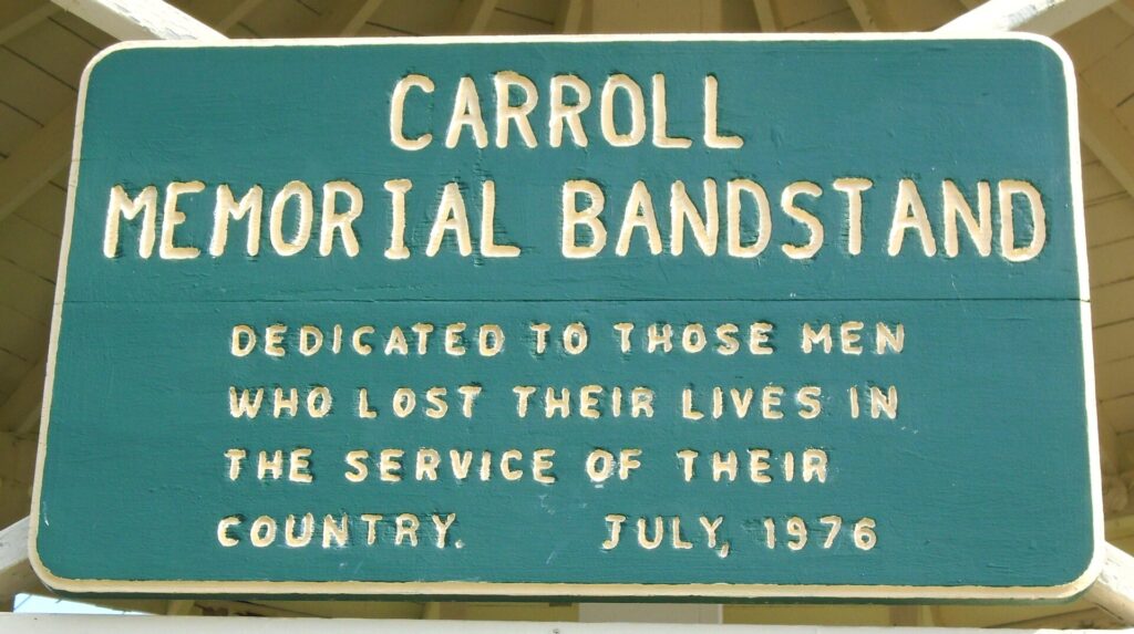 CARROLL MEMORIAL BANDSTAND WAR MEMORIAL PLAQUE