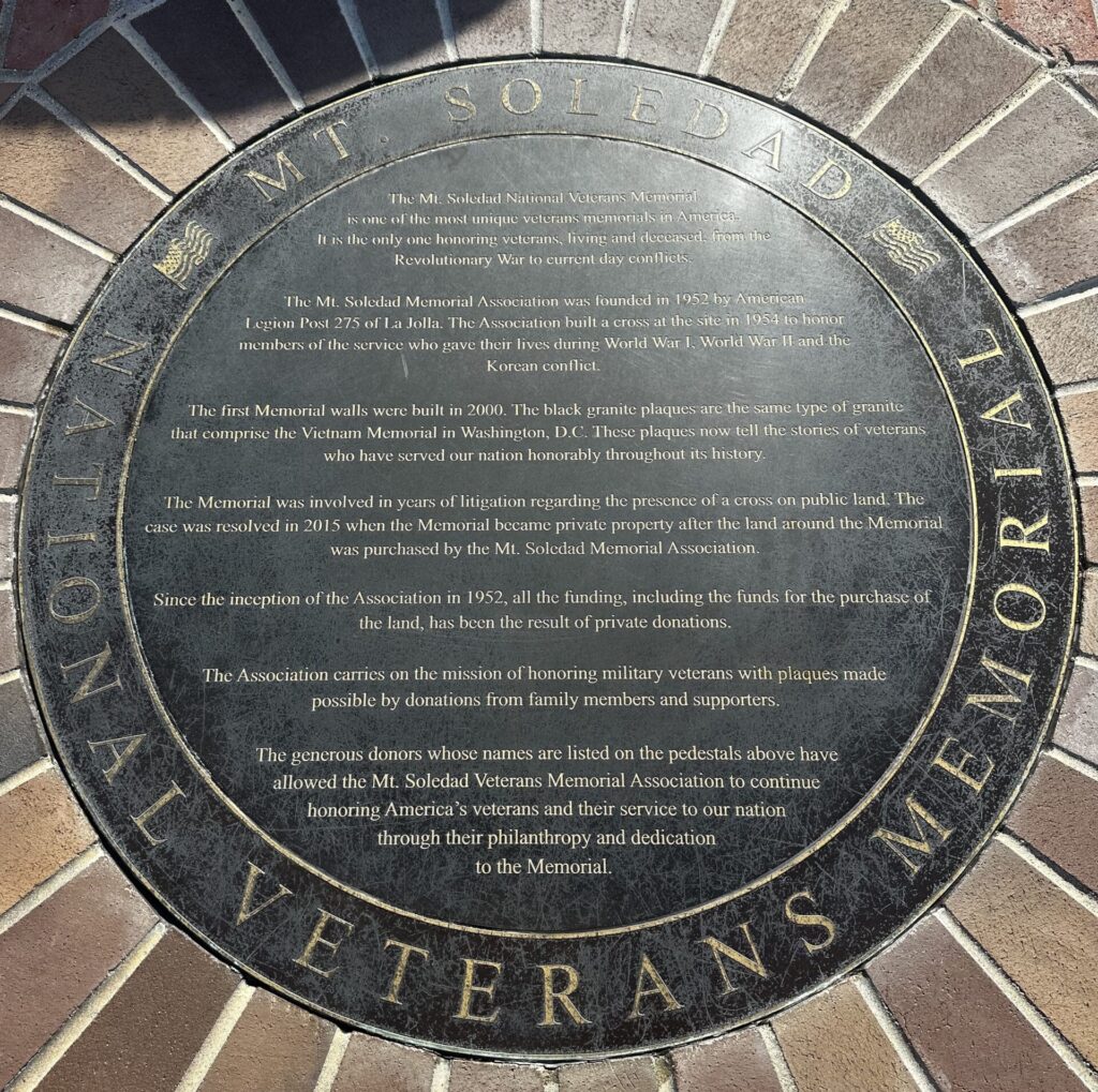 MT. SOLEDAD NATIONAL VETERANS MEMORIAL PLAQUE