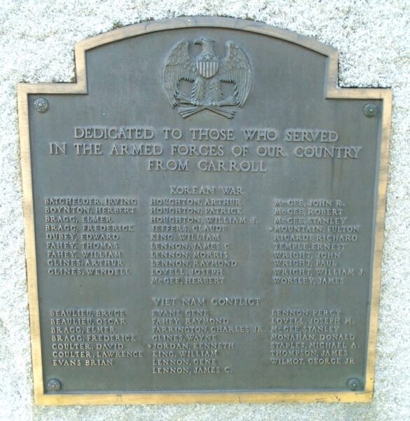CARROLL WAR VETERANS MEMORIAL PLAQUE B