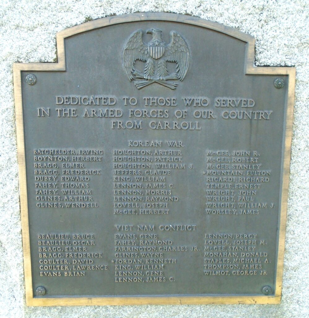 CARROLL WAR VETERANS MEMORIAL PLAQUE B