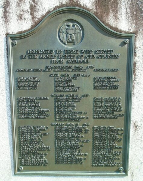 CARROLL WAR VETERANS MEMORIAL PLAQUE A