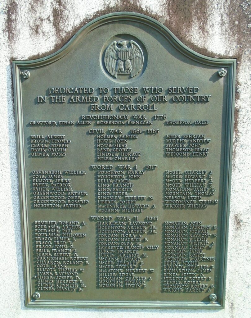 CARROLL WAR VETERANS MEMORIAL PLAQUE A