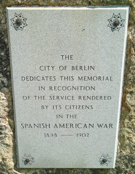 CITY OF BERLIN, NH SPANISH AMERICAN WAR MEMORIAL STONE