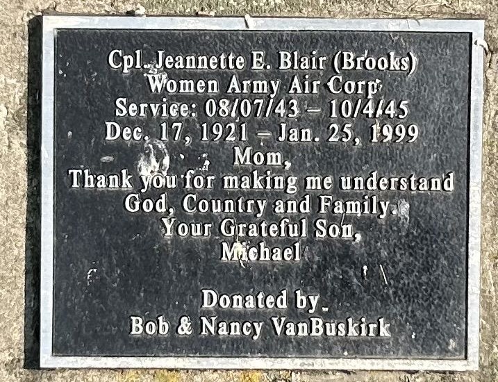 CPL. JEANNETTE E. BLAIR (BROOKS) WAR MEMORIAL TREE PLAQUE