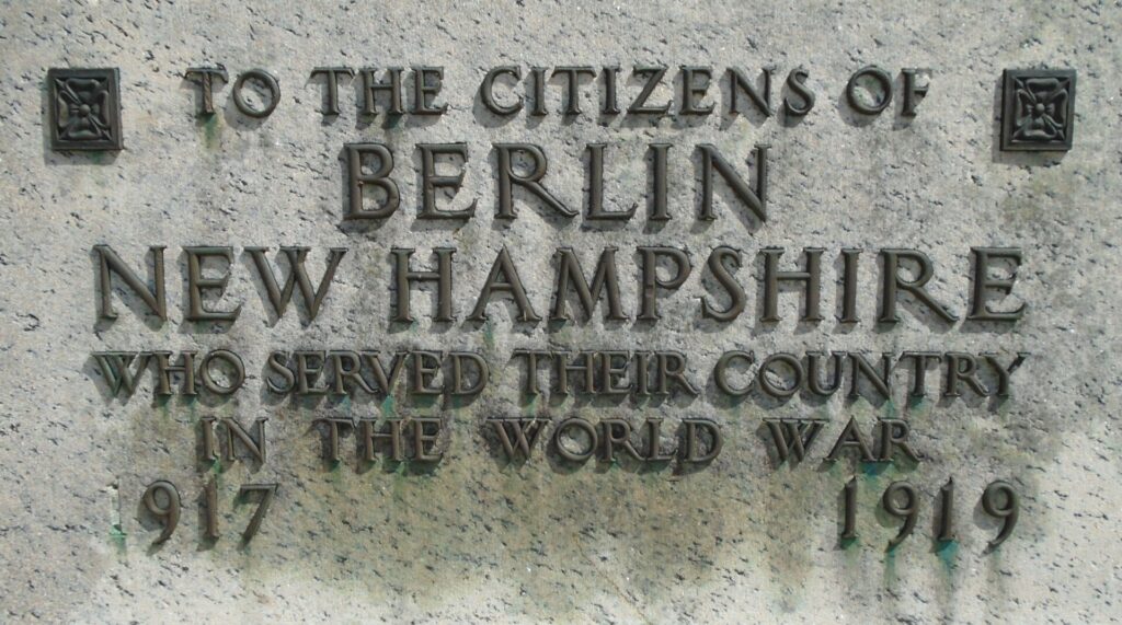CITIZENS OF BERLIN, NH WORLD WAR MEMORIAL STONE