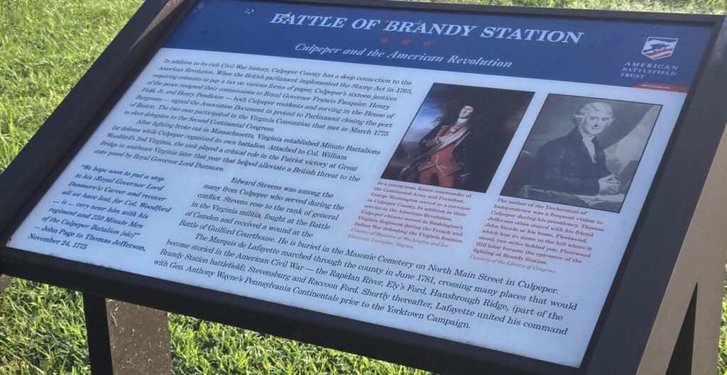 BATTLE OF BRANDY STATION CULPEPPER AND THE AMERICAN REVOLUTION MEMORIAL PANEL