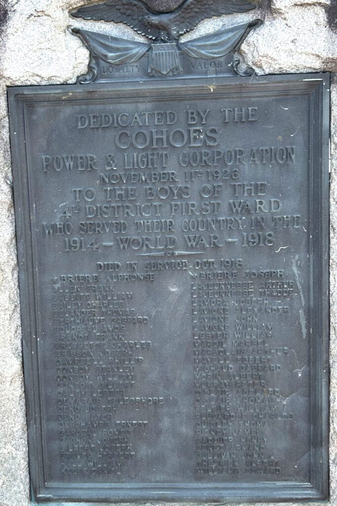 COHOES POWER & LIGHT CORPORATION WORLD WAR MEMORIAL PLAQUE