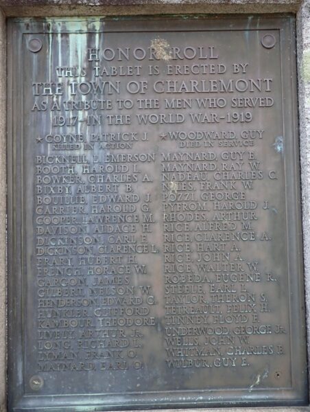 TOWN OF CHARLEMONT WORLD WAR MEMORIAL PLAQUE