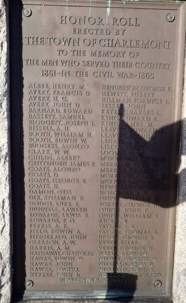 TOWN OF CHARLEMONT CIVIL WAR MEMORIAL PLAQUE