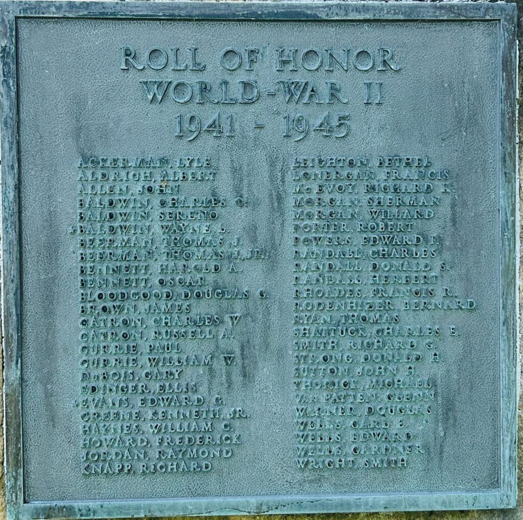 PREBLE ROLL OF HONOR WORLD WAR II MEMORIAL PLAQUE