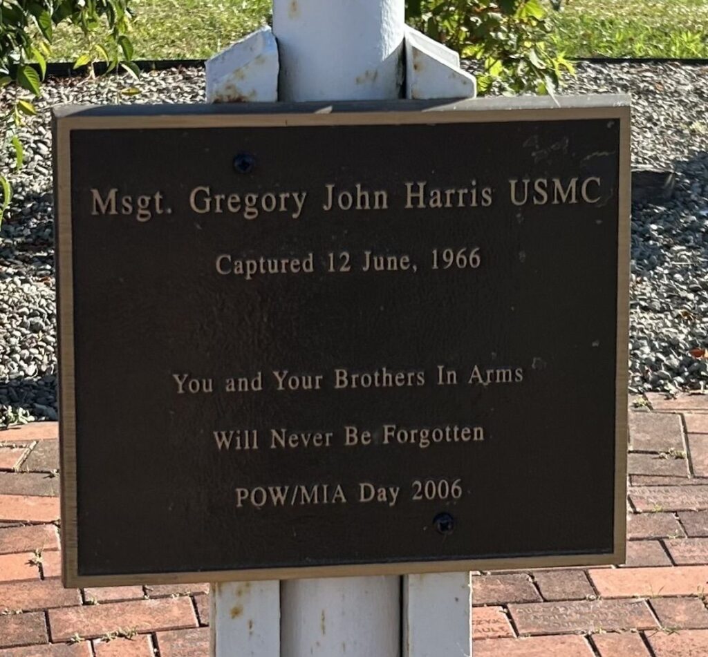 MSGT. GREGORY JOHN HARRIS USMC MEMORIAL FLAGPOLE PLAQUE