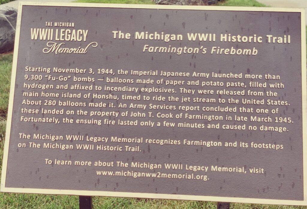 FARMINGTON’S FIREBOMB WORLD WAR II MEMORIAL PLAQUE