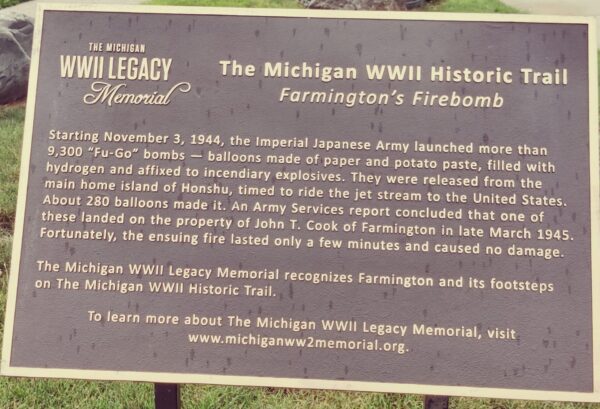 FARMINGTON’S FIREBOMB WORLD WAR II MEMORIAL PLAQUE