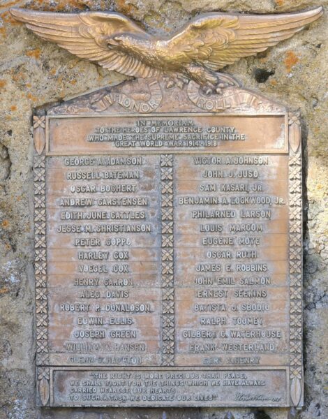 LAWRENCE COUNTY GREAT WORLD WAR SUPREME SACRIFICE MEMORIAL PLAQUE